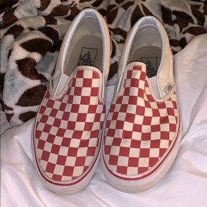 Red checkered slip on vans
